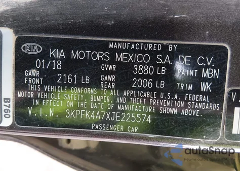 2018 Kia Forte Lx from USA, damaged, VIN 3KPFK4A7XJE225574